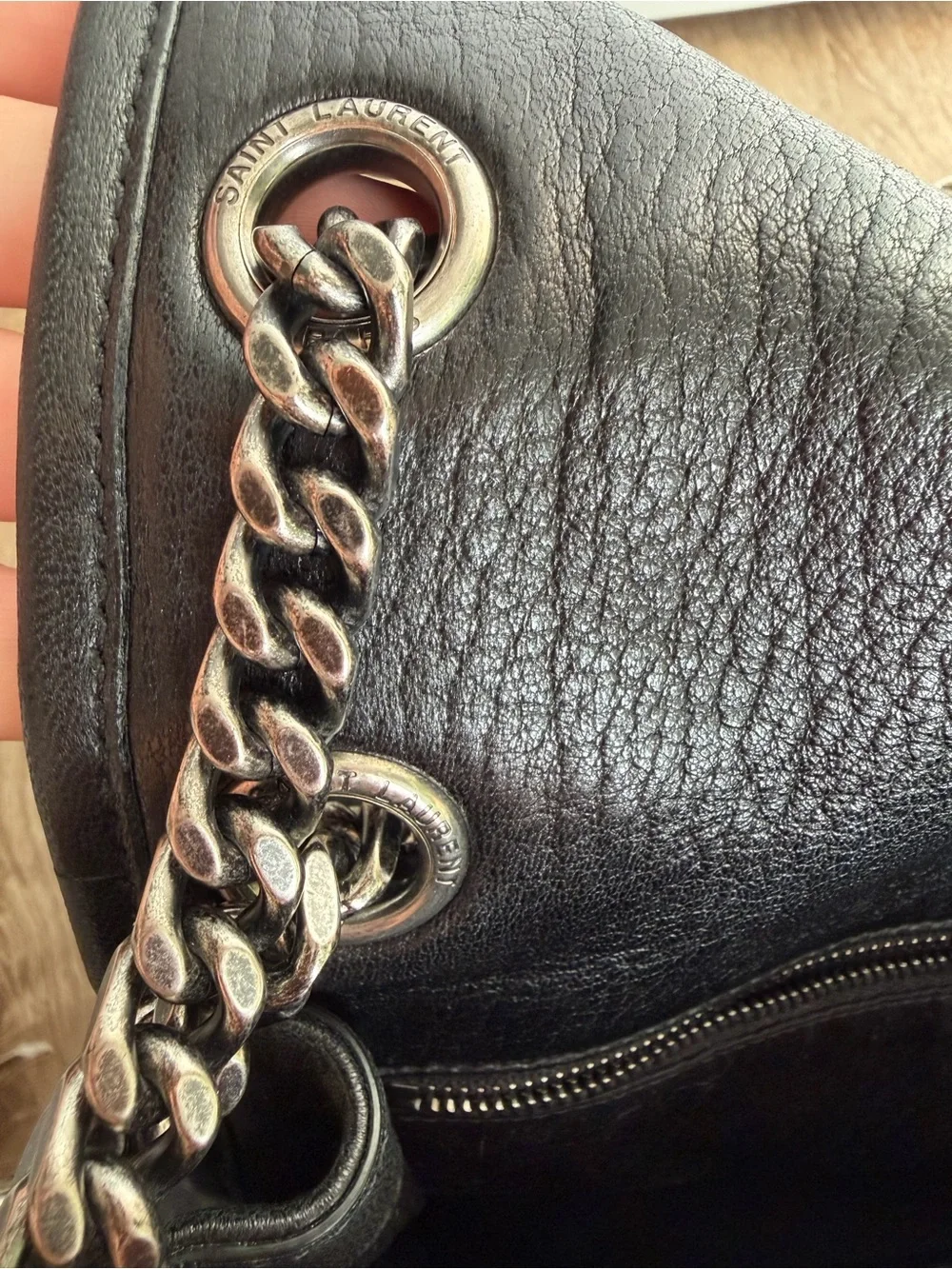 Saint Laurent Black Lamb Niki Signature Leather Shoulder Bag Silver Hardware